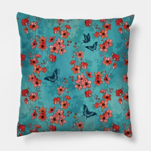 Sakura butterflies in turquoise Pillow