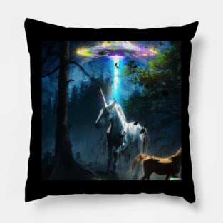 UFO abducting unicorn Pillow