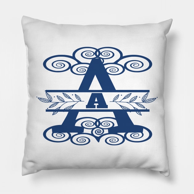 Letter A -- Split Monogram in Blue Pillow by YayYolly