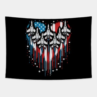 Fighter Jet Airplane American Flag USA Heart 4th Of July Tapestry