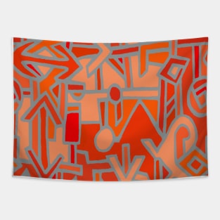 African Tribal BaKuba - Scarlet Red Orange Tapestry