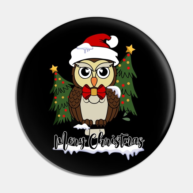 Cute Owl Santa Hat Christmas Tree Xmas Gift Pin by BadDesignCo