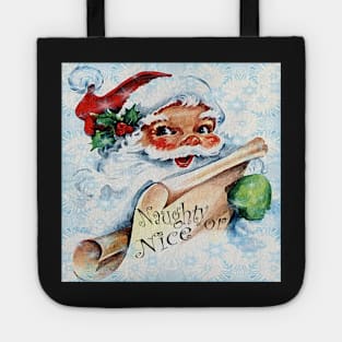 Christmas Vintage Santa Naughty or Nice List Gift Graphic Design, Many Products Available Tote