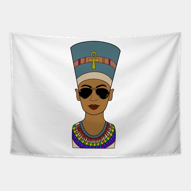 Nefertiti Egyptian Queen Goddess wearing aviator sunglasses Tapestry by livania