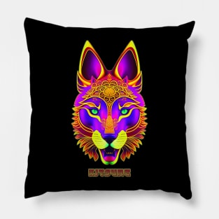 Kitsune Japan Tribal Popart Pillow