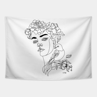 Woman Face with flowers Tapestry