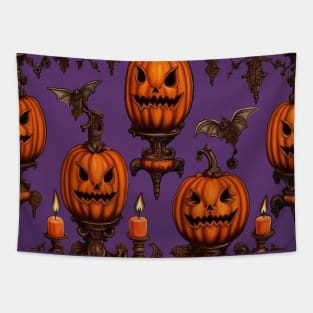 Jack O Lanterns, Flying Bats And Gothic Candle Sconce Cut Out Tapestry