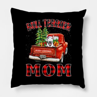 Christmas Bull Terrier Mom Santa Hat Truck Tree Plaid Dog Mom Christmas Pillow