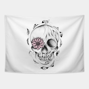 Poetic Wooden Skull Pink Version Tapestry