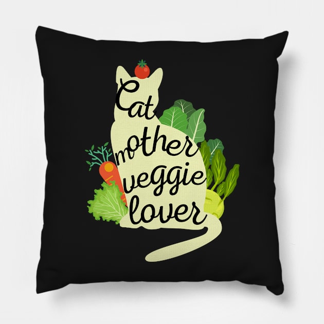 Cat Mother Veggie Lover (Green Cat Silhouette) Pillow by leBoosh-Designs