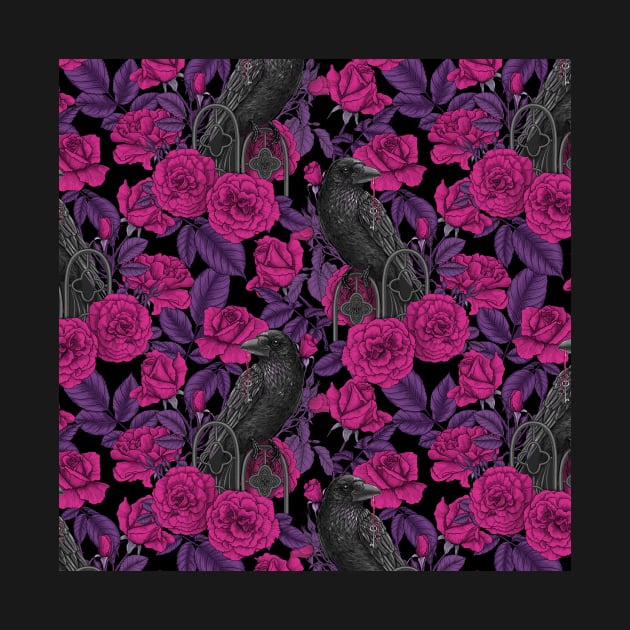 Ravens and magenta roses by katerinamk