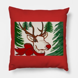 Red nosed reindeer in the woods Pillow