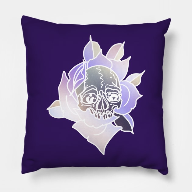 Skull and rose Pillow by Blacklinesw9