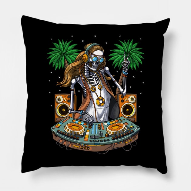 Skeleton Hippie Music DJ Pillow by underheaven