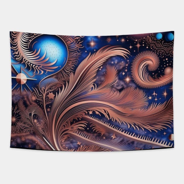 Other Worldly Designs- nebulas, stars, galaxies, planets with feathers Tapestry by BirdsnStuff