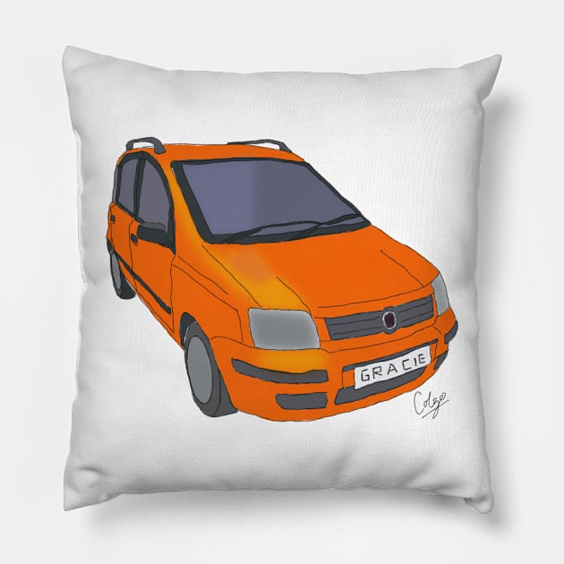 Orange Fiat Panda “Gracie” Pillow by Colzo Art