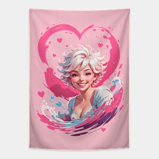 Cute Girl Happy Valentines Day retro vintage anime Tapestry