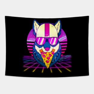 Awesome Retro Vaporwave EDM Cute Cat Pizza Tapestry