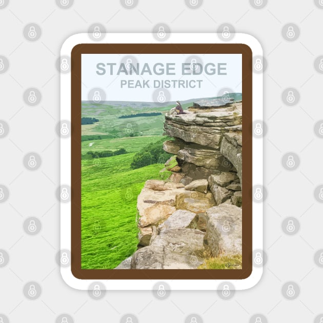 Stanage Edge Peak District, Derbyshire. Travel poster Magnet by BarbaraGlebska