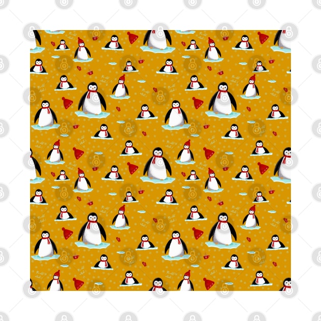 it's cold outside penguins seamless pattern mustard by Arch4Design