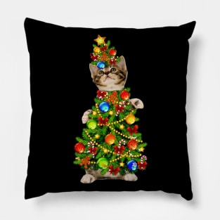 Cat Christmas Tree Light Funny Gift Pillow