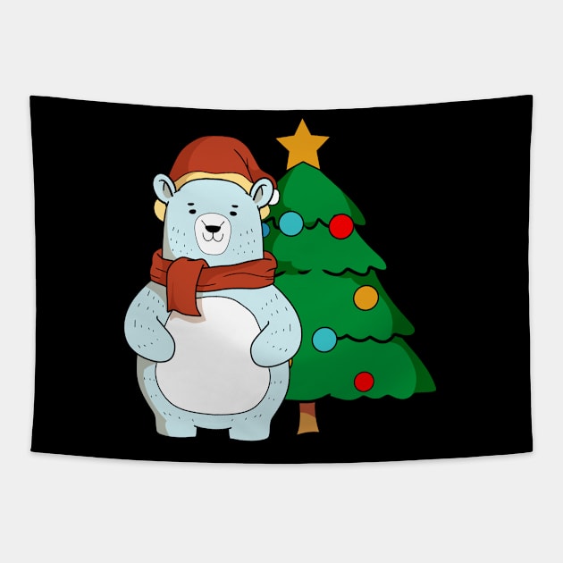 Polar Bear Christmas Holiday Shirt with Christmas tree and Santa hat for animal lovers Tapestry by TheBeardComic