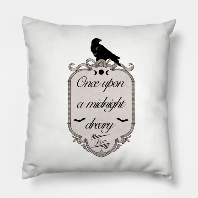 Edgar Allen Poe Quote| Watercolor Raven | Family Crest| Watercolor Bats| Dark Academia Quotes| Once Upon a Midnight Dreary Pillow by penandbea