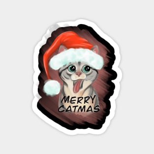 Christmas Cat / Merry Catmas / Cut Santa Cat Magnet