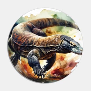 Island Predator: Majestic Komodo Dragon Watercolor Pin