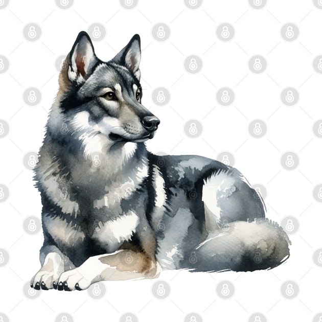 Norwegian Elkhound Watercolor - Beautiful Dog by Edd Paint Something