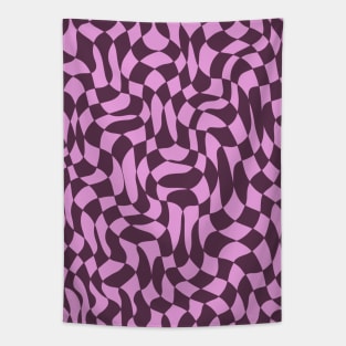 Dark Purple and Pink Distorted Warped Checkerboard Pattern IV Tapestry