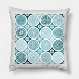 repeating pattern with boho style circles, teal color Pillow