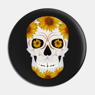 Watercolor Sunflowers Sugar Skull Pin