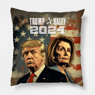 Trump Haley 2024: Political Satire is the Best on a Dark Background Pillow