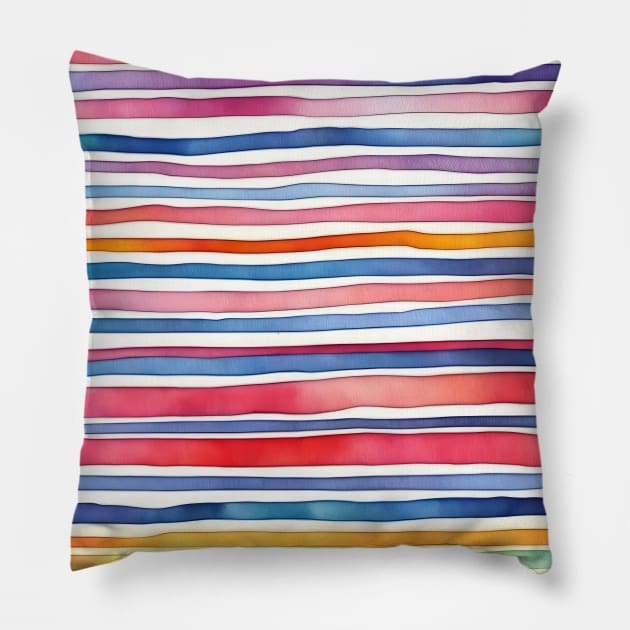 Watercolor stripes, colorful pattern Pillow by craftydesigns