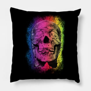 Scary Skull Head Rainbow Gradient Pastel Goth Creepy Halloween Pillow