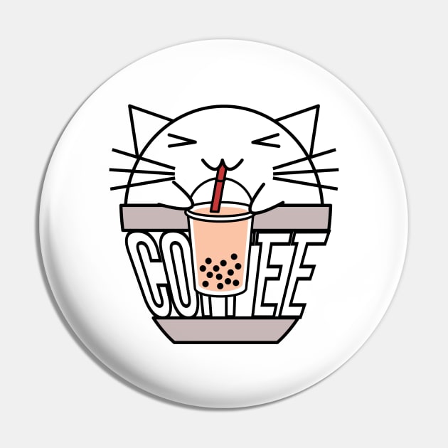 Cat in coffee cup with warped text drinking boba Pin by coffeewithkitty