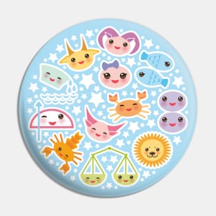 Funny Kawaii zodiac sign (bright blue background) Pin