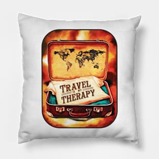 "Travel is My Therapy" Vintage Suitcase Sticker Pillow