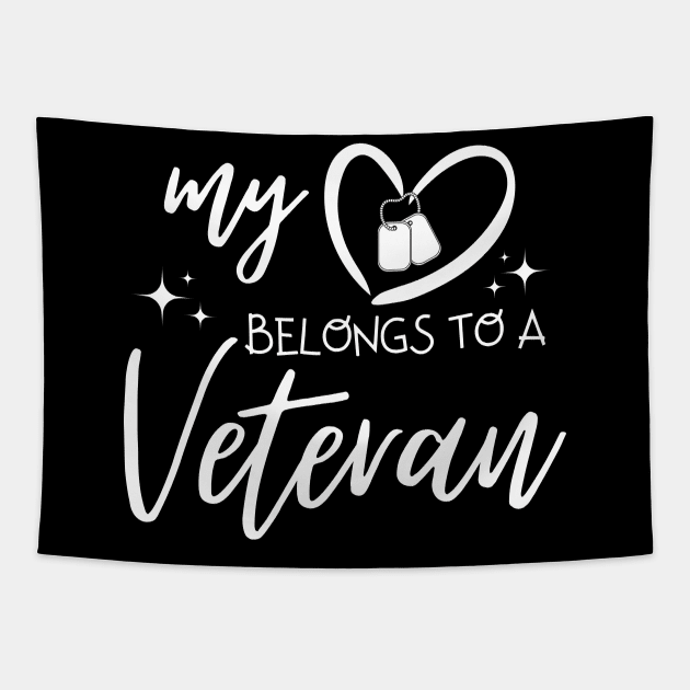 My Heart Belongs To A Veteran Family Proud Navy Solider Tapestry by AE Desings Digital