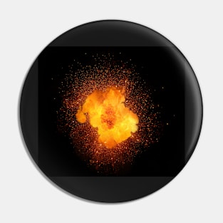 Realistic fiery explosion, orange color with sparks isolated on black background Pin