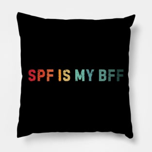 SPF Is My BFF Sunscreen Skincare Esthetician Funny Distressed Retro Sunset Pillow