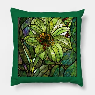 Stained Glass Green Flower Pillow