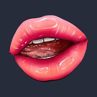 Parted sexy lips with tongue and pink lip color gloss T-Shirt