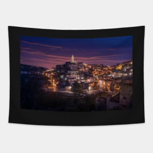 Matera, Basilicata, Italy at night Tapestry