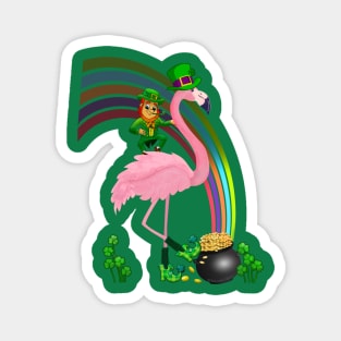 Funny St. Paddy's Flamingo with Leprechaun St. Patrick's Day Magnet