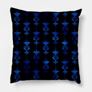 Damask Motifs in Black and Classic Blue Vintage Faux Foil Art Deco Vintage Foil Pattern Pillow