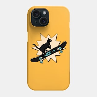 Cool Skater Black Cat in yellow Phone Case