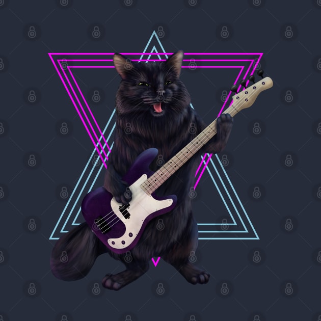 Cat playing bass guitar by Mehu Art