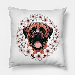 Bullmastiff Enjoys Spring Amidst Cherry Blossoms Beauty Pillow